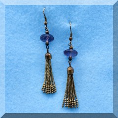 J37. Sterling silver overlay stone and tassle earrings - $14 